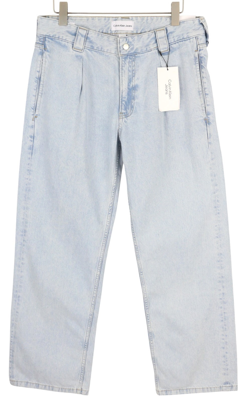 CALVIN KLEIN 90-ųjų laisvi klostuoti vyriški džinsai W32 su skalbtos mėlynos spalvos plačiomis užtrauktukais, rekomenduojama kaina – 272 USD 