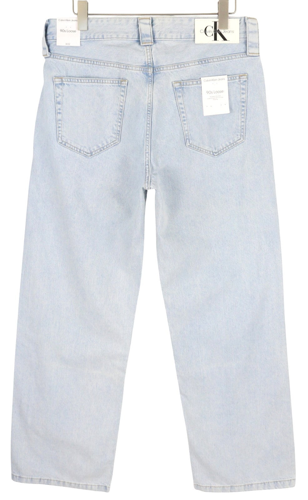 CALVIN KLEIN 90-ųjų laisvi klostuoti vyriški džinsai W32 su skalbtos mėlynos spalvos plačiomis užtrauktukais, rekomenduojama kaina – 272 USD 