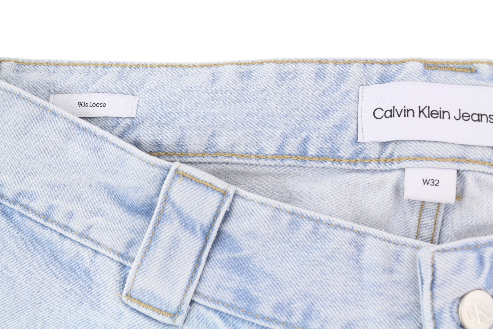 CALVIN KLEIN 90-ųjų laisvi klostuoti vyriški džinsai W32 su skalbtos mėlynos spalvos plačiomis užtrauktukais, rekomenduojama kaina – 272 USD 