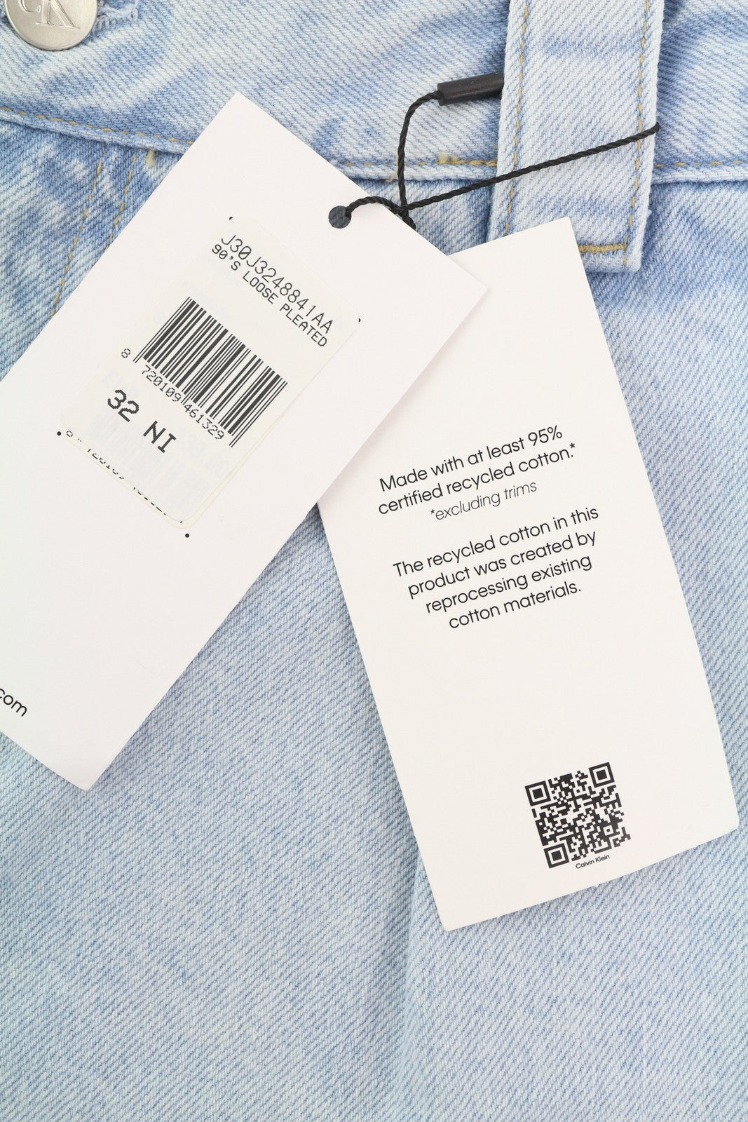 CALVIN KLEIN 90-ųjų laisvi klostuoti vyriški džinsai W32 su skalbtos mėlynos spalvos plačiomis užtrauktukais, rekomenduojama kaina – 272 USD 