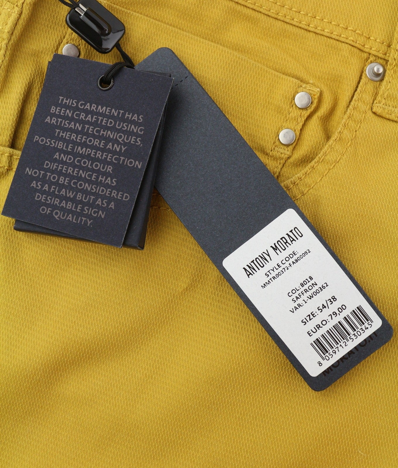 ANTONY MORATO Keith vyriškos kelnės W38 geltonos tekstūruotos aptemptos klešnės su užtrauktuku laisvalaikiui