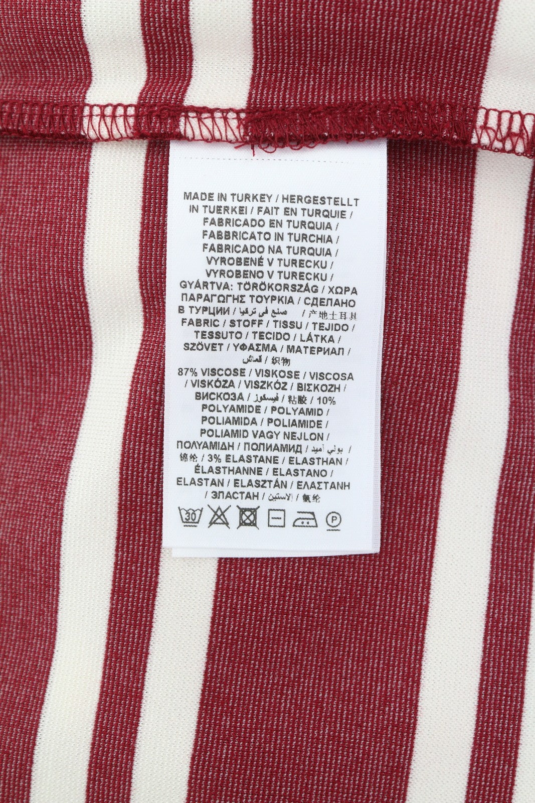 GANT dryžuota moteriška suknelė S bordo spalvos apvaliu kaklu 3/4 rankovėmis džersio ilgio iki kelių 