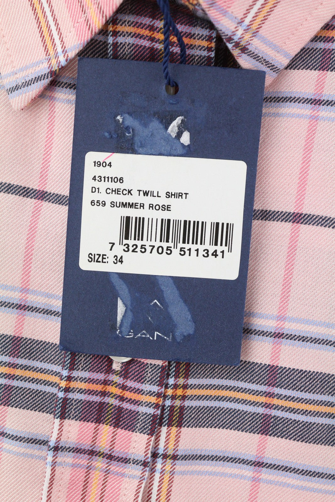 GANT languoti dryžuoti moteriški marškinėliai EU34 laisvalaikio flaneliniai marškinėliai su sagomis, išplatinta apykakle, rožiniai 