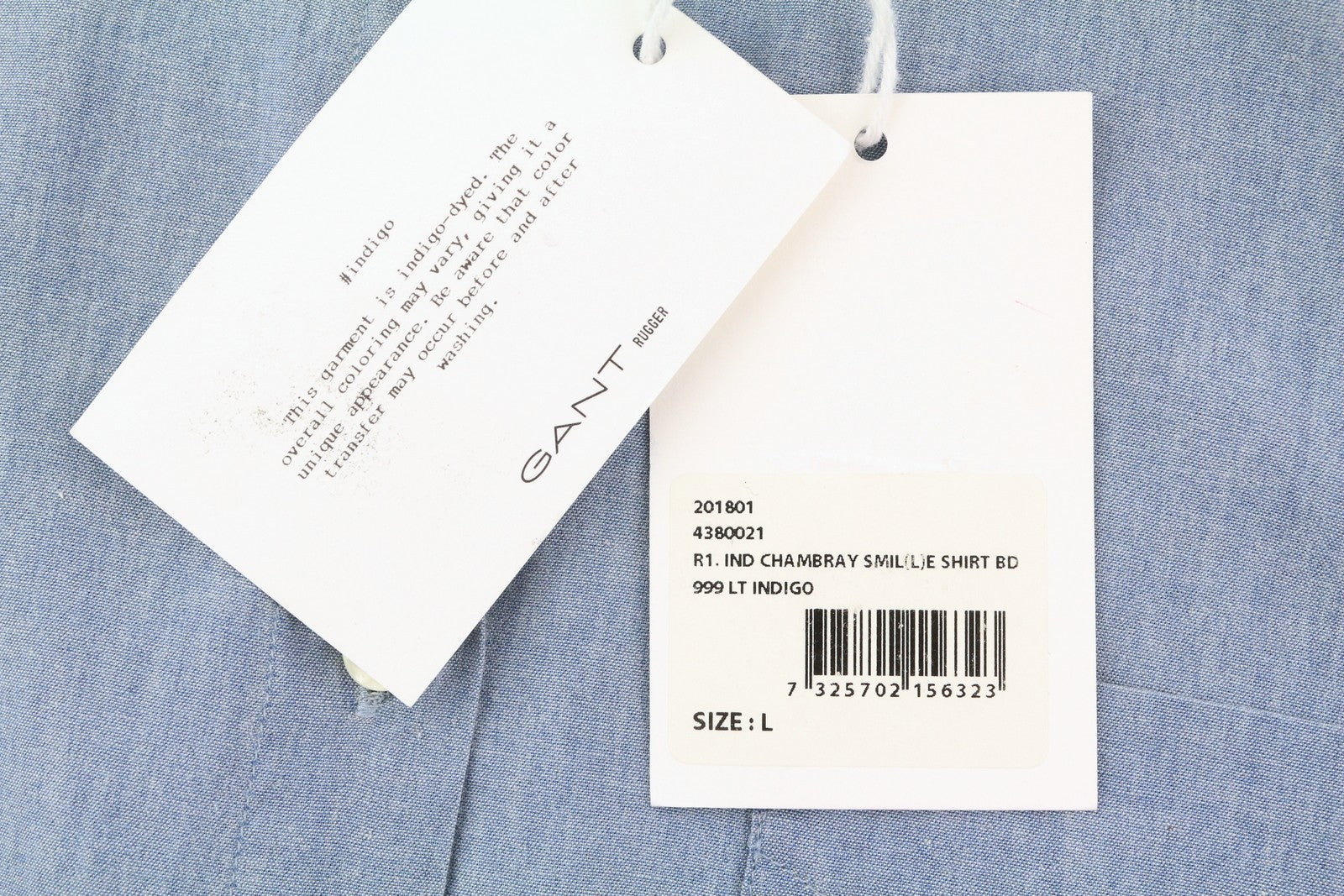 GANT Rugger Chambray Smille moteriški marškinėliai L dydžio, mėlyni, su diržu ir ilgomis rankovėmis