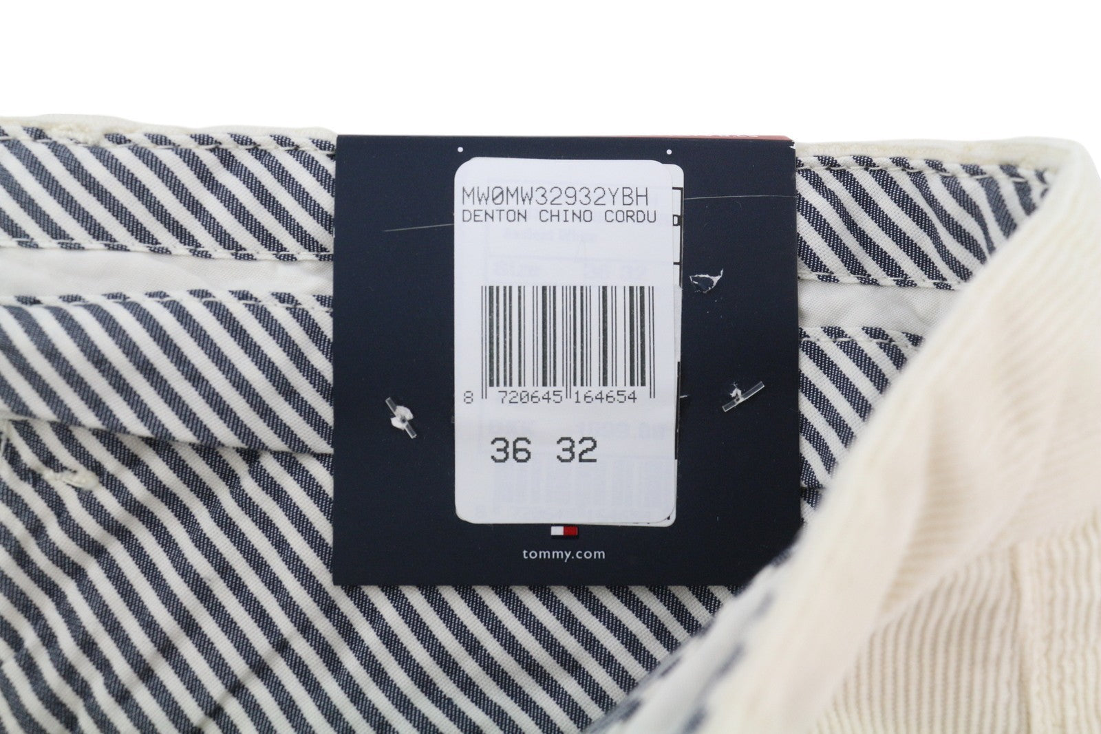 TOMMY HILFIGER Denton Chino Stretch vyriškos kelnės W36/L32 baltos velveto tiesios 