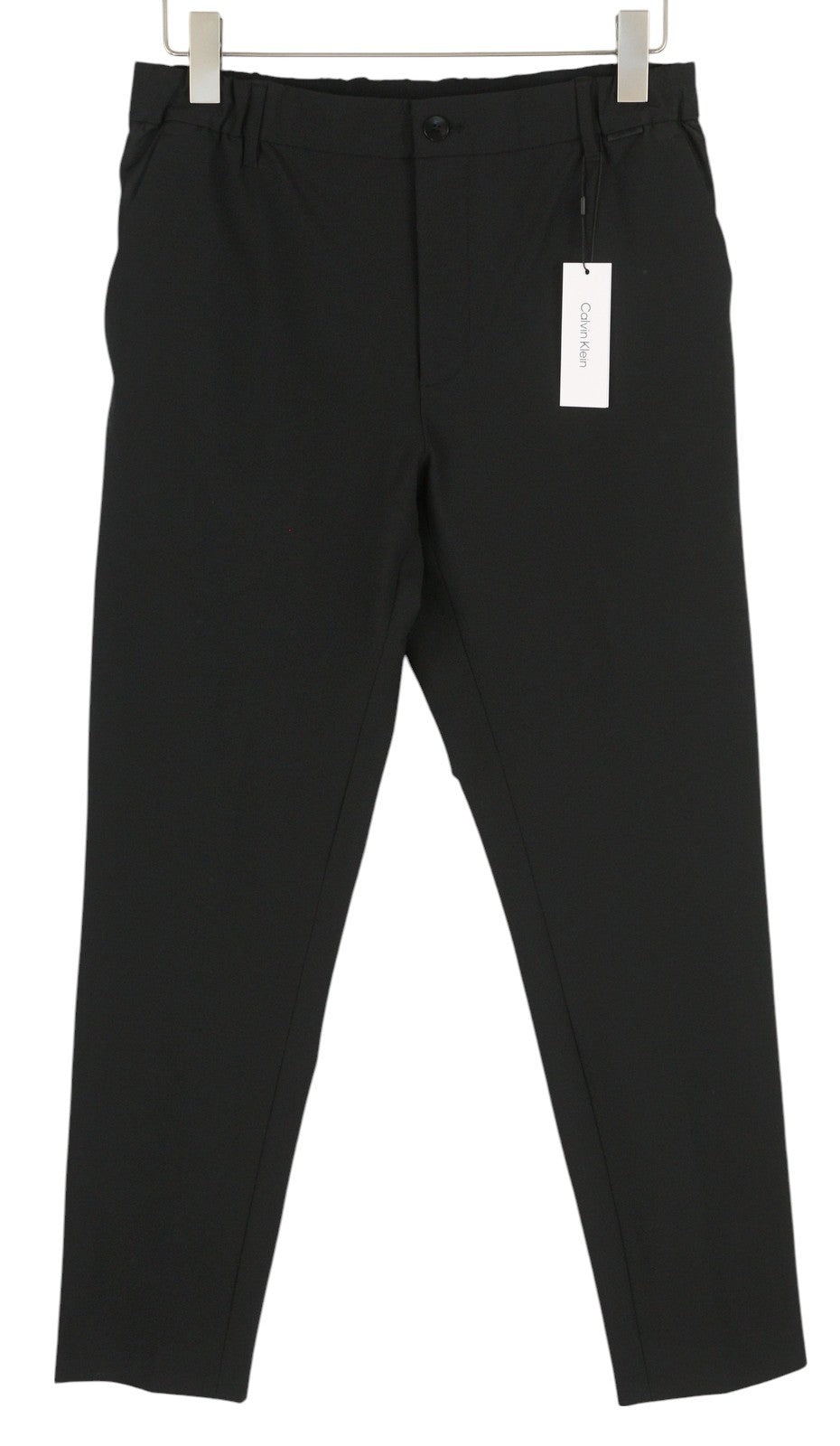 CALVIN KLEIN Crinkle Tech Stretch vyriškos kelnės S juodos Slim Fit su elastingu juosmeniu 