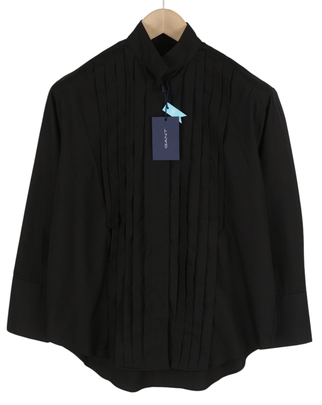 GANT Tux klostuoti laisvalaikio stiliaus moteriški marškinėliai, 32 dydžio, juodi, su sagomis užsegama juostele, ilgomis rankovėmis 