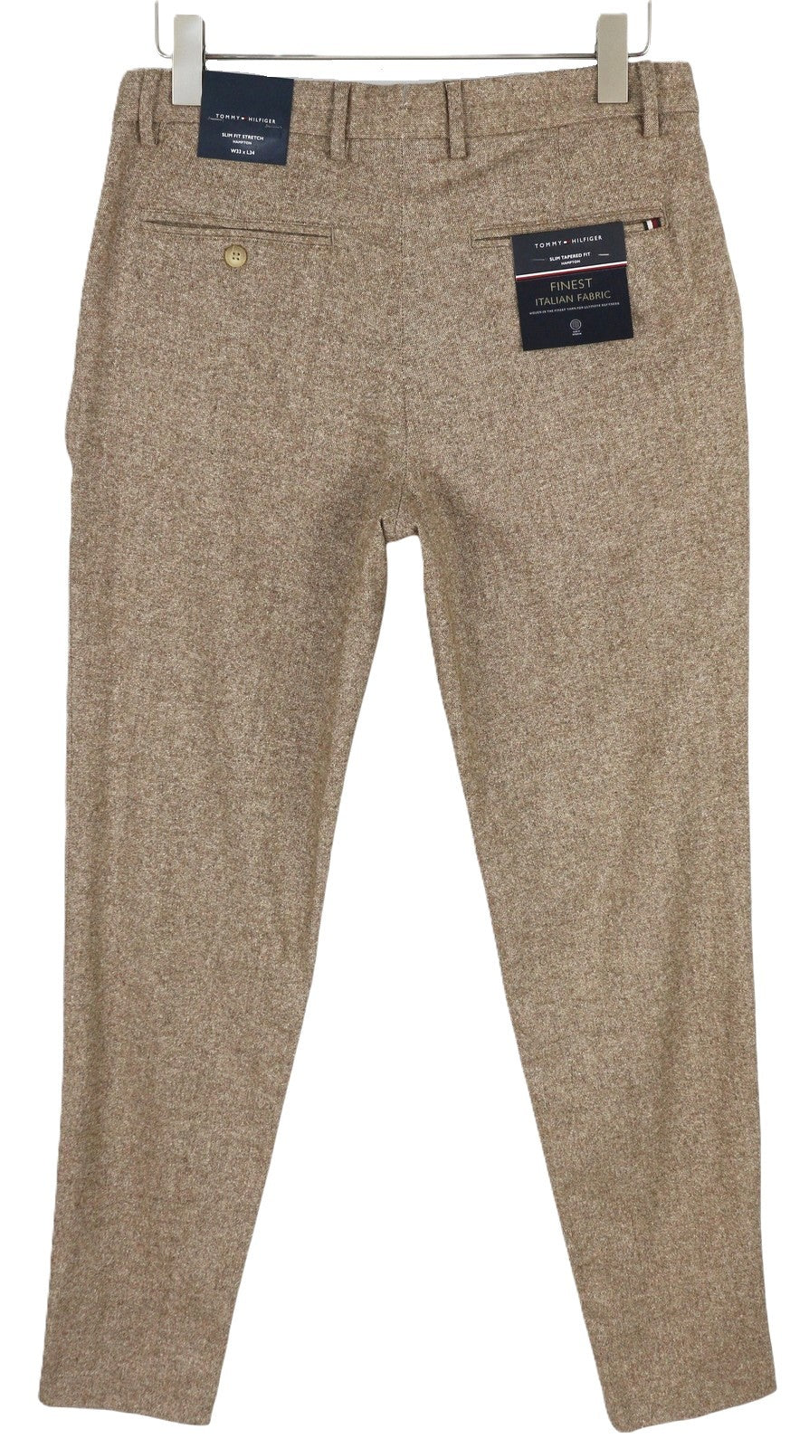 TOMMY HILFIGER Hampton vyriškos kelnės W33/L34 rudos vilnos ir šilko mišinio plonos siaurėjančios 