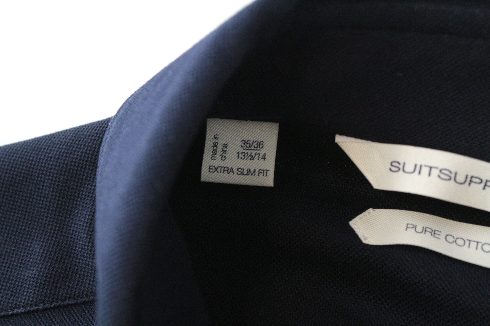 SUITSUPPLY vyriški oficialūs marškinėliai 35/36/13.5/14 tamsiai mėlyni itin ploni medvilniniai polo 