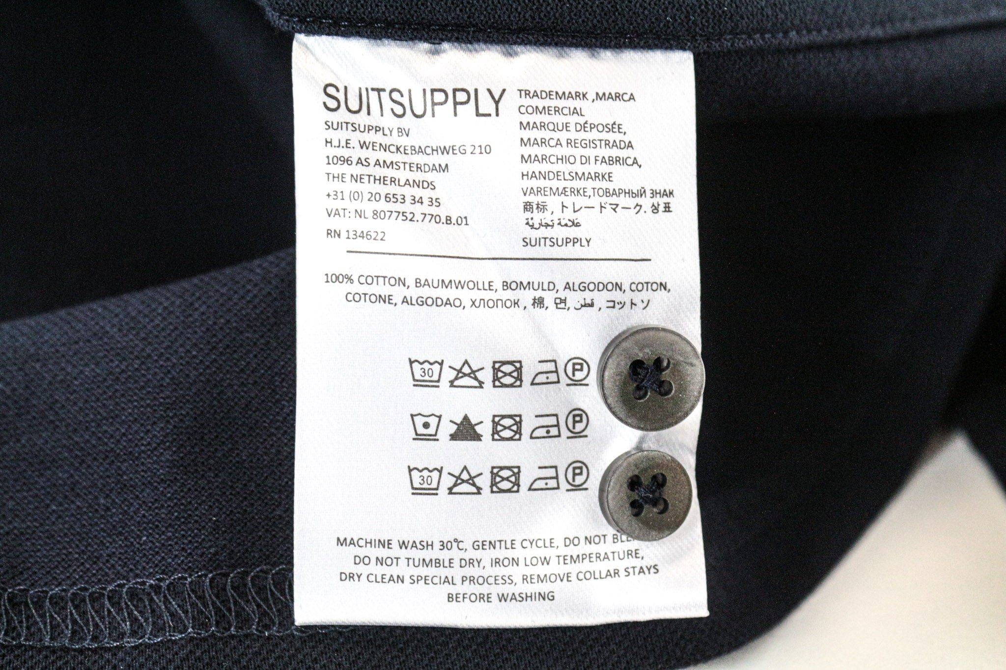 SUITSUPPLY vyriški oficialūs marškinėliai 35/36/13.5/14 tamsiai mėlyni itin ploni medvilniniai polo 