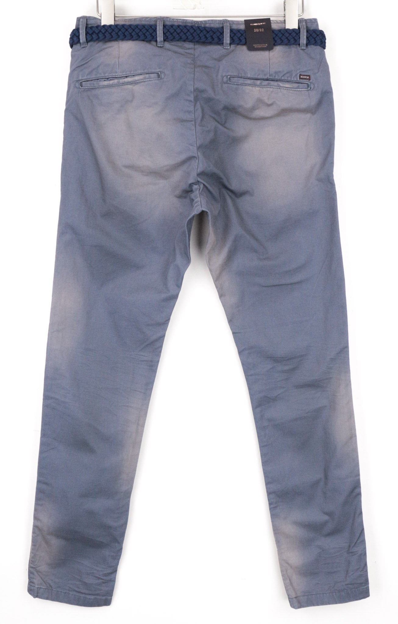 SCOTCH & SODA Warren Men's Trousers W32/L32 Slim Relaxed Belted Blue Cotton