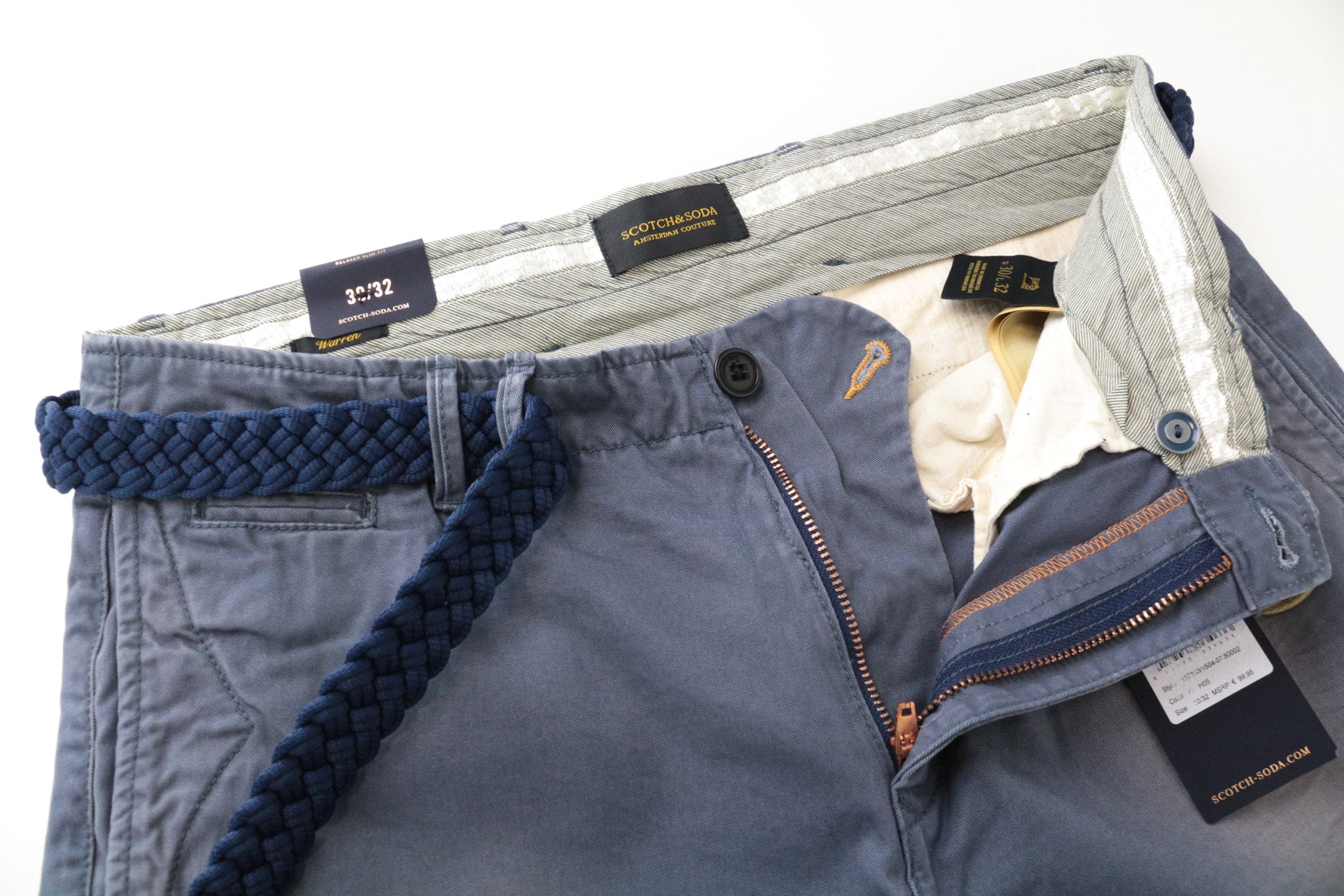 SCOTCH & SODA Warren Men's Pants W30/L32 Relaxed Slim Blue Cotton Belt Loops