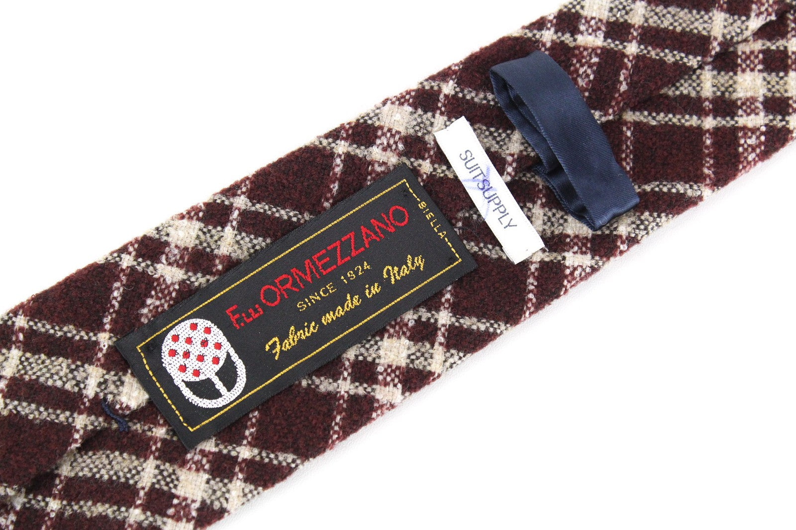 SUITSUPPLY vyriškas kaklaraištis ~150 x 8 cm, vyno raudonumo, languotas, vilnos mišinio, formalus, smailiais galais 