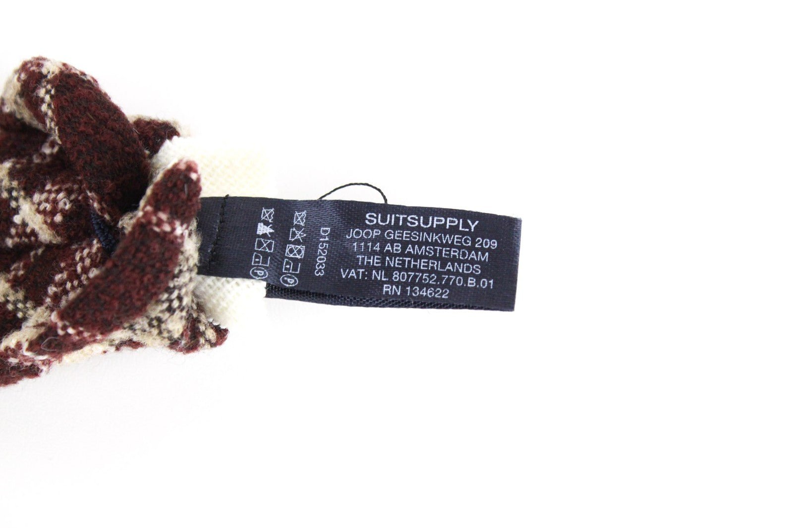 SUITSUPPLY vyriškas kaklaraištis ~150 x 8 cm, vyno raudonumo, languotas, vilnos mišinio, formalus, smailiais galais 