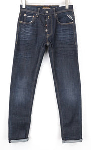 REPLAY Grover vyriški džinsai W30/L34 Selvedge tiesūs tamprūs medvilniniai mėlyni skalbinių rašto džinsai 