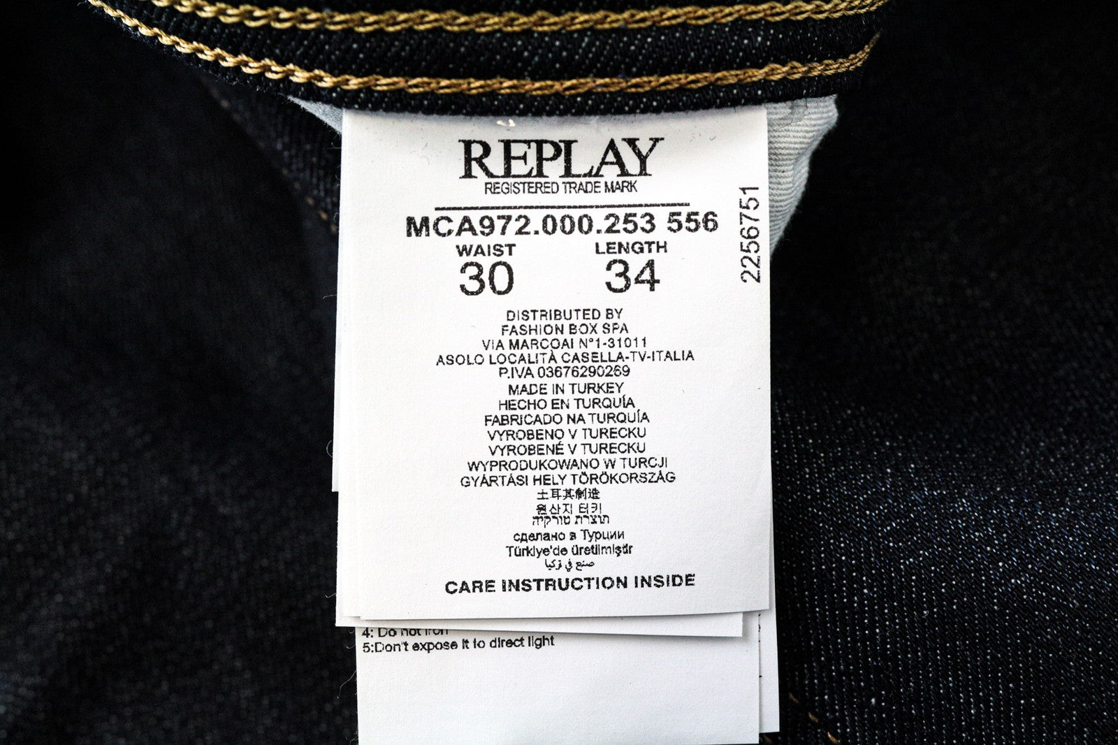 REPLAY Grover vyriški džinsai W30/L34 Selvedge tiesūs tamprūs medvilniniai mėlyni skalbinių rašto džinsai 