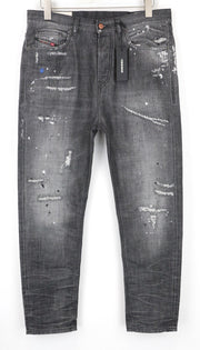 DIESEL D-Vider 083AB vyriški džinsai, UK32/L32, morkų kirpimo, pilki, medvilniniai, plėšyti dažai 