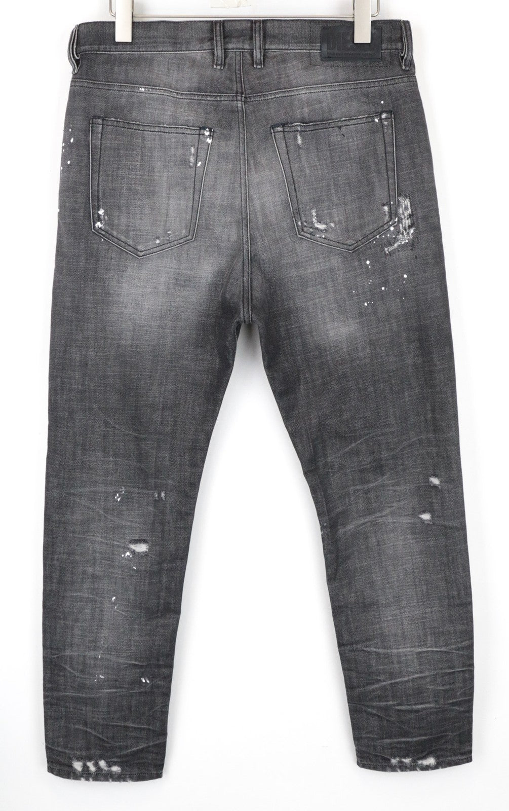 DIESEL D-Vider 083AB vyriški džinsai, UK32/L32, morkų kirpimo, pilki, medvilniniai, plėšyti dažai 