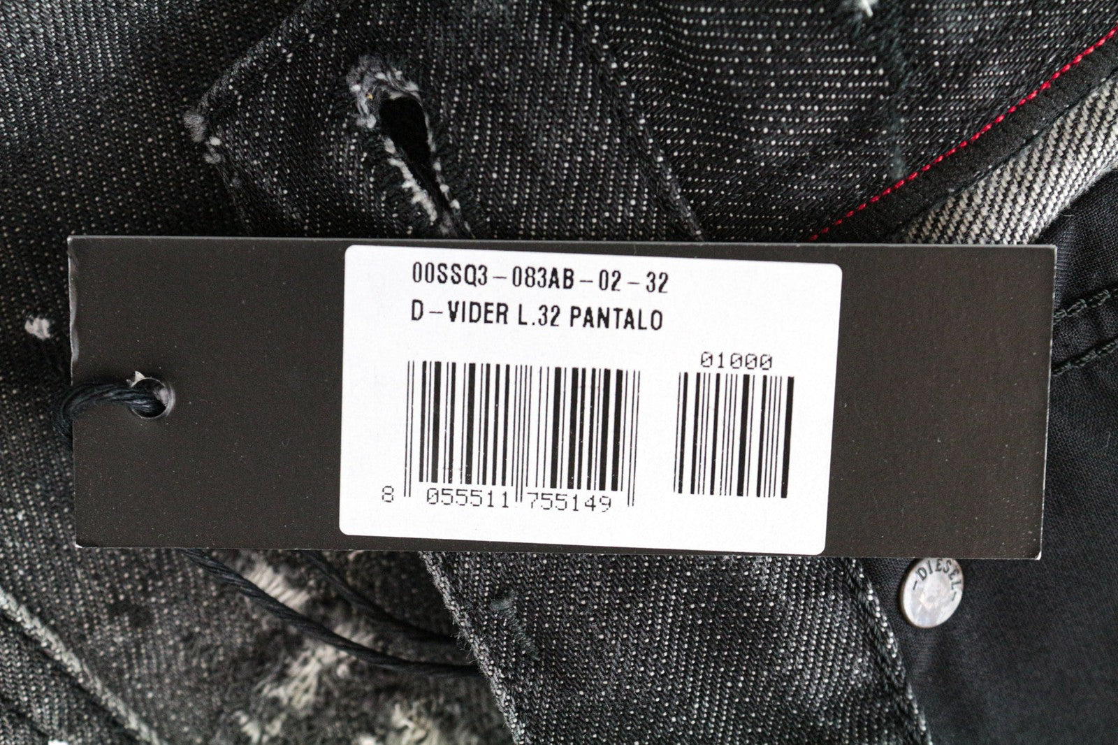 DIESEL D-Vider 083AB vyriški džinsai, UK32/L32, morkų kirpimo, pilki, medvilniniai, plėšyti dažai 