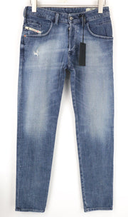 DIESEL D-Bazer 0870H vyriški džinsai W28/L32 skalbtos mėlynos spalvos siaurėjantis kirpimas medvilninis tamprus audinys 