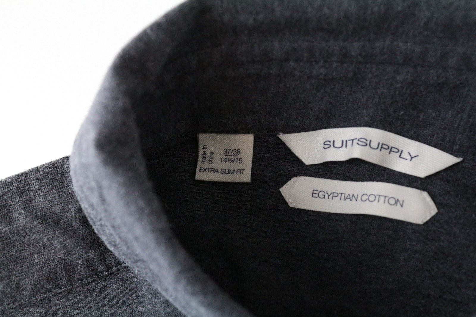 SUITSUPPLY vyriški marškinėliai, 37/38, pilki, ištiesti, ypač ploni, egiptietiškos medvilnės stiliaus 