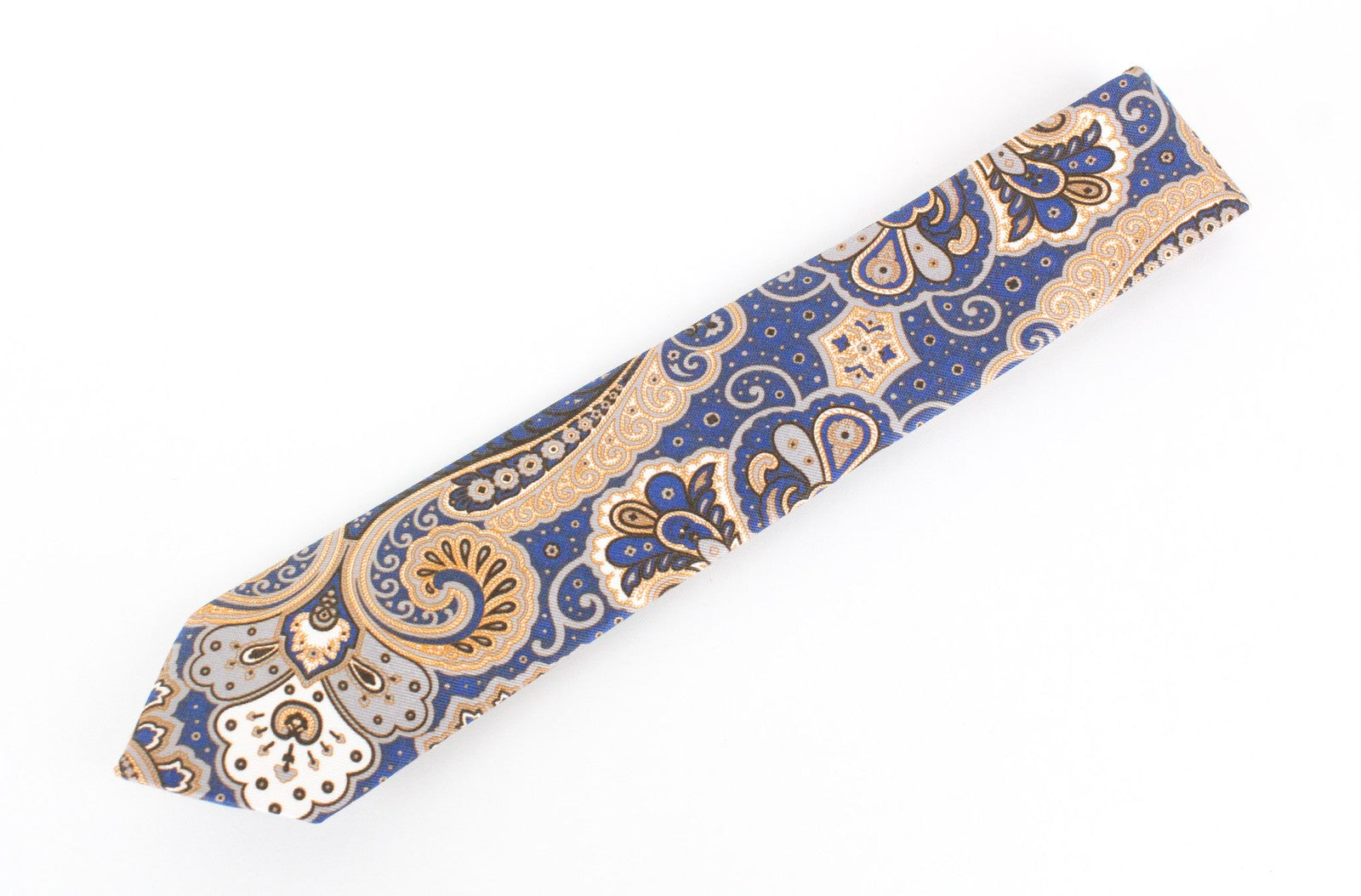 SUITSUPPLY vyriškas kaklaraištis ~150x8 mėlynai smėlio spalvos medvilninis šilkas, rytietiško rašto, elegantiškas 