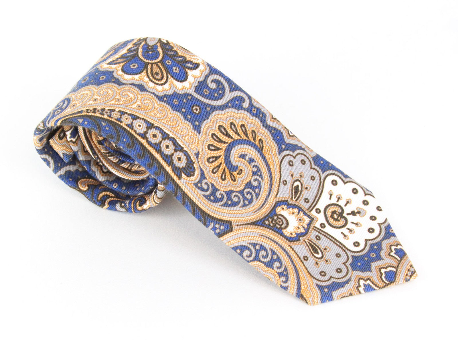 SUITSUPPLY vyriškas kaklaraištis ~150x8 mėlynai smėlio spalvos medvilninis šilkas, rytietiško rašto, elegantiškas 