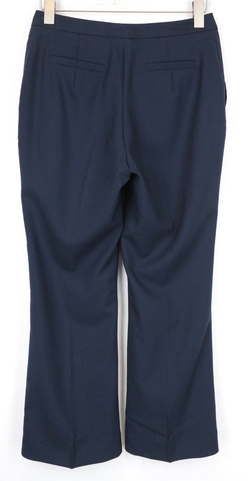 SUISTUDIO Robin moteriškos kelnės UK12R tamsiai mėlynos, plonos, platėjančios moheros, plokščia priekine dalimi 