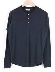 SUITSUPPLY Men's T-Shirt L Long Sleeve Henley Navy Pima Cotton Classic Wear