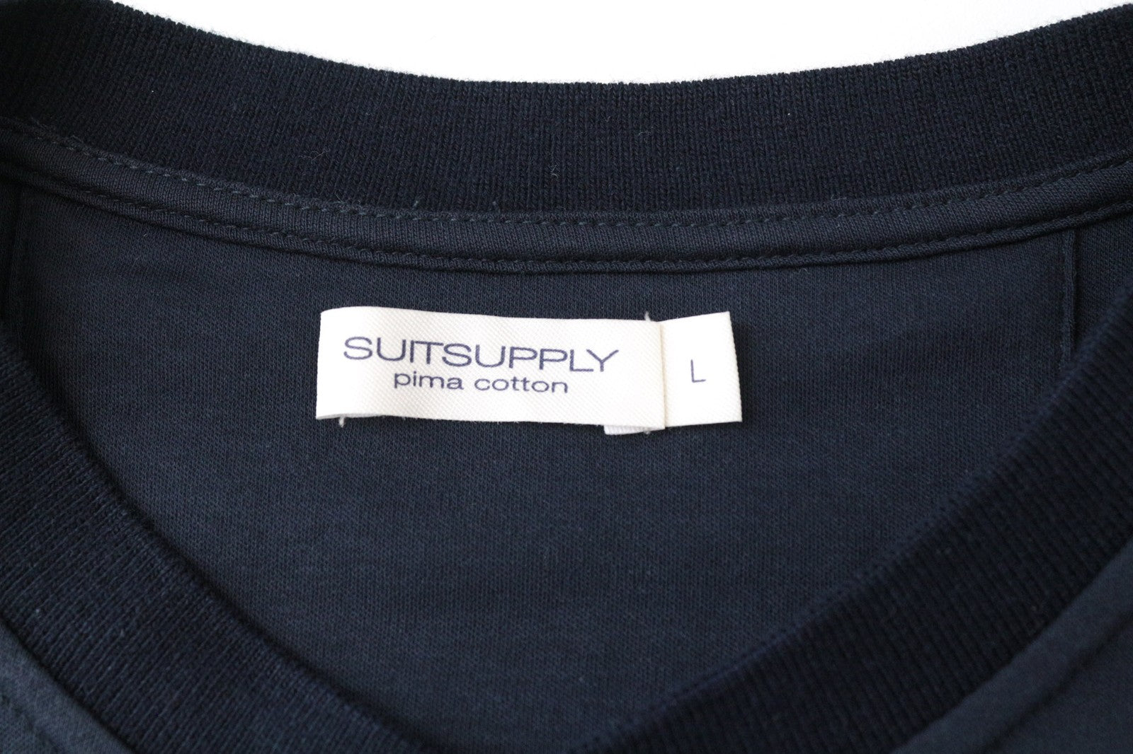 SUITSUPPLY Men's T-Shirt L Long Sleeve Henley Navy Pima Cotton Classic Wear