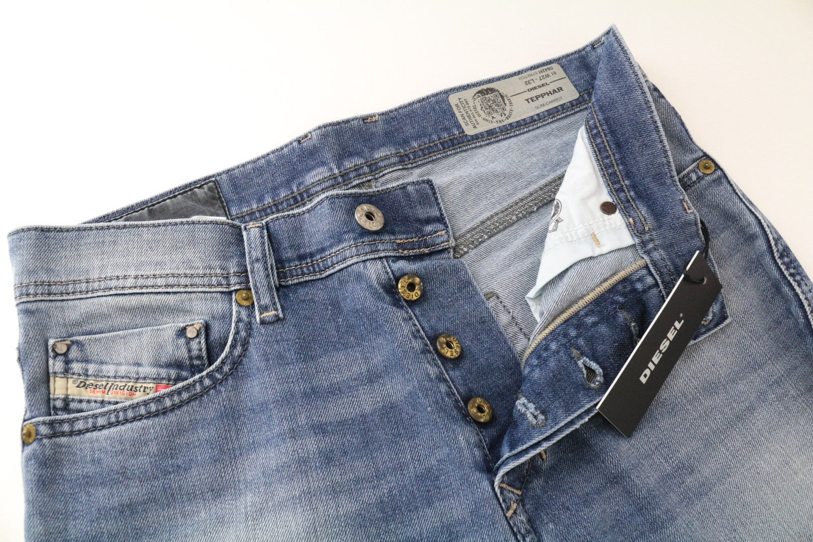 DIESEL Tepphar 0842H vyriški džinsai W27/L32 Slim morkų mėlynos spalvos tampri medvilnė 