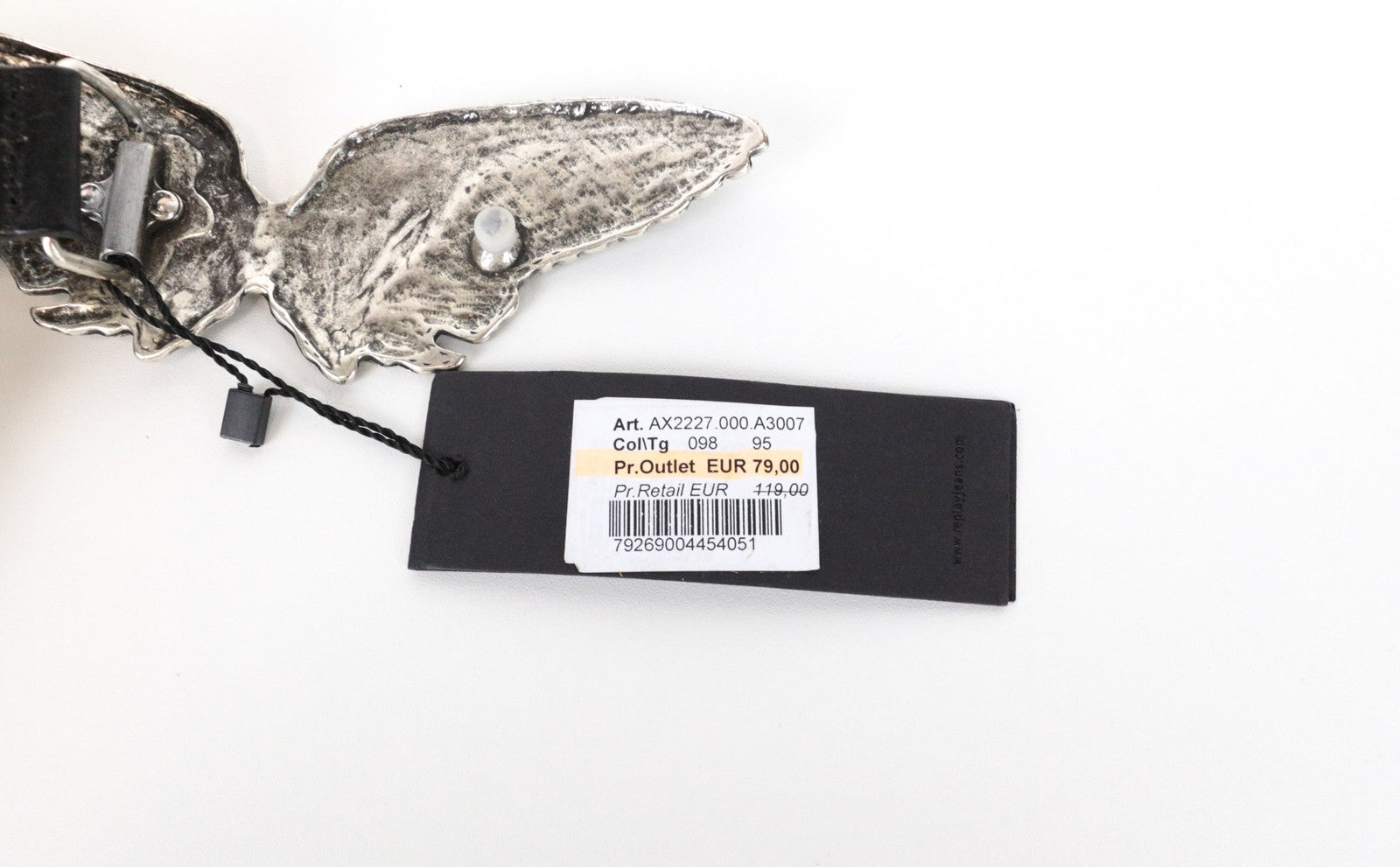 REPLAY vyriškas diržas 95 cm juodas odinis su turkio spalvos sagtimi 