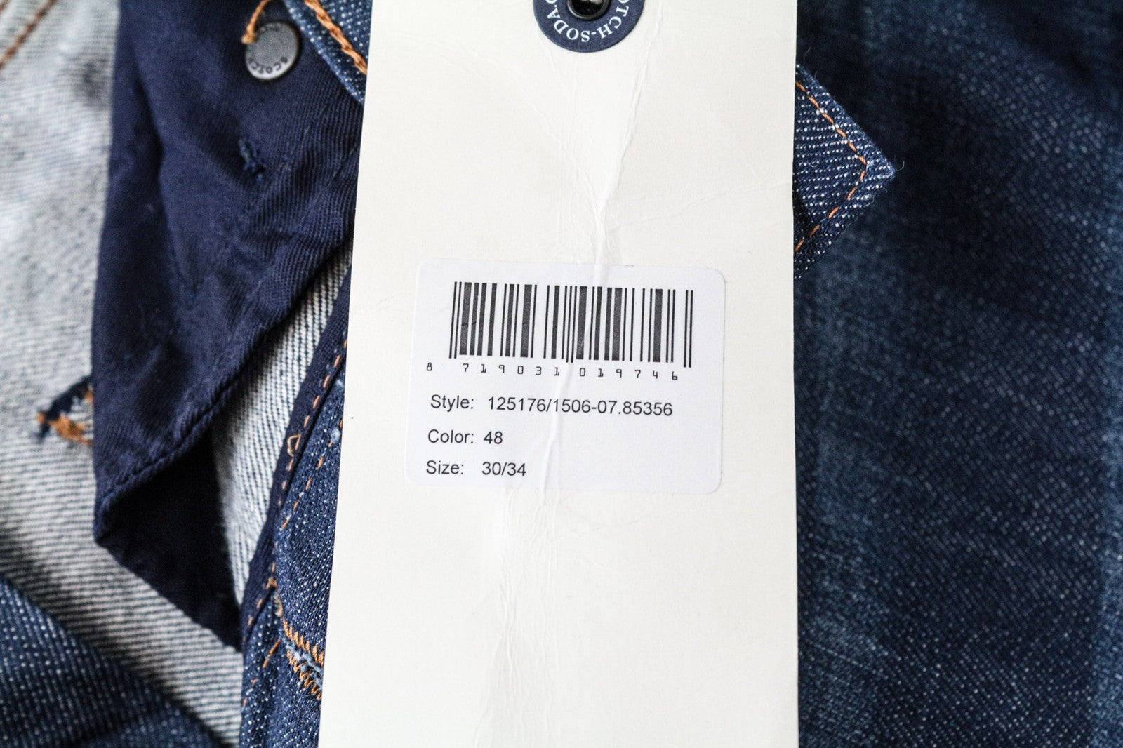 SCOTCH &amp; SODA Stump vyriški džinsai W30/L34 trumpinti laisvi siaurėjantys mėlyni skalbti džinsai 