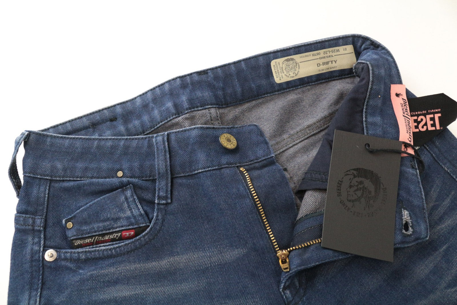 DIESEL D-Rifty 0870I Women's Jeans W25/L32 Slim Fit Blue Cotton Stretch Stained