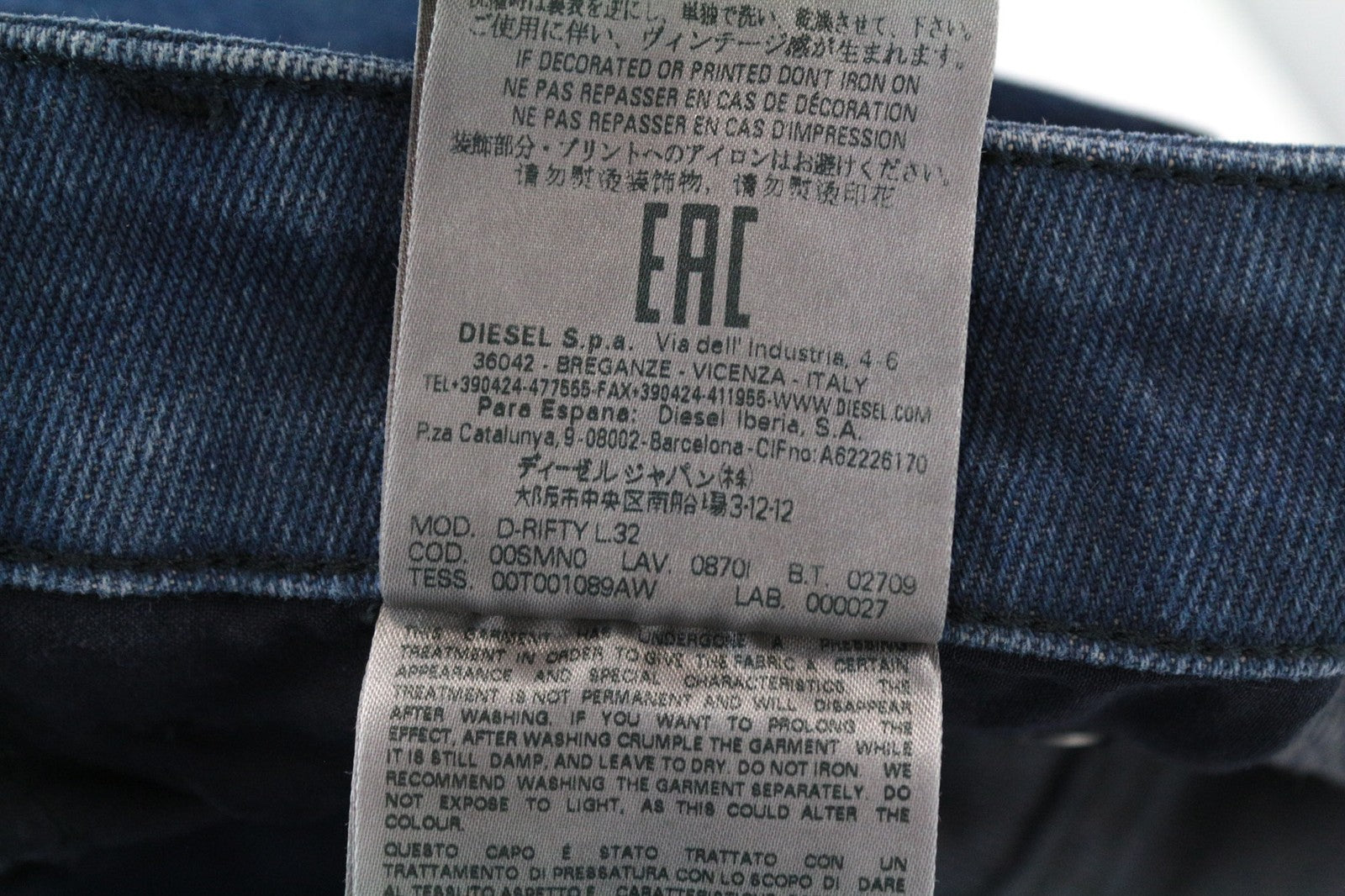 DIESEL D-Rifty 0870I Women's Jeans W25/L32 Slim Fit Blue Cotton Stretch Stained