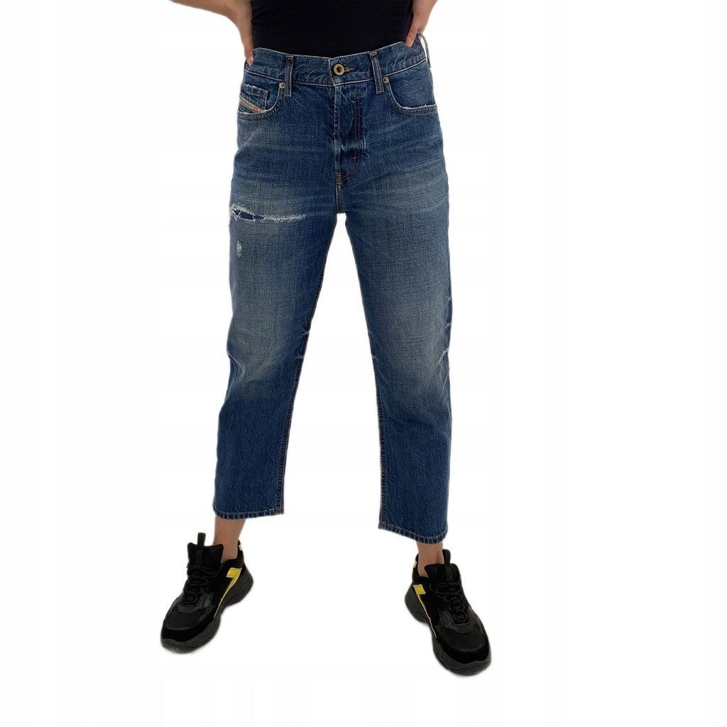 DIESEL Aryel 080AH Women's Jeans W24/L32 Straight Ripped Blue Pure Cotton