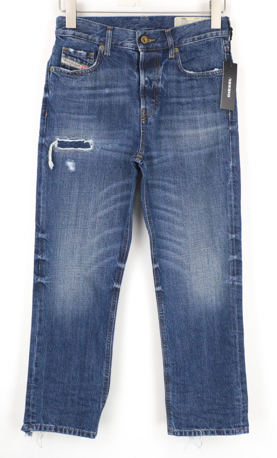 DIESEL Aryel 080AH Women's Jeans W24/L32 Straight Ripped Blue Pure Cotton