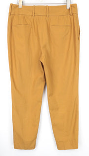 SUISTUDIO Lane moteriškos kelnės UK16R rudos dryžuoto audinio, plonos, ilgos, medvilninės, plokščio priekio. 