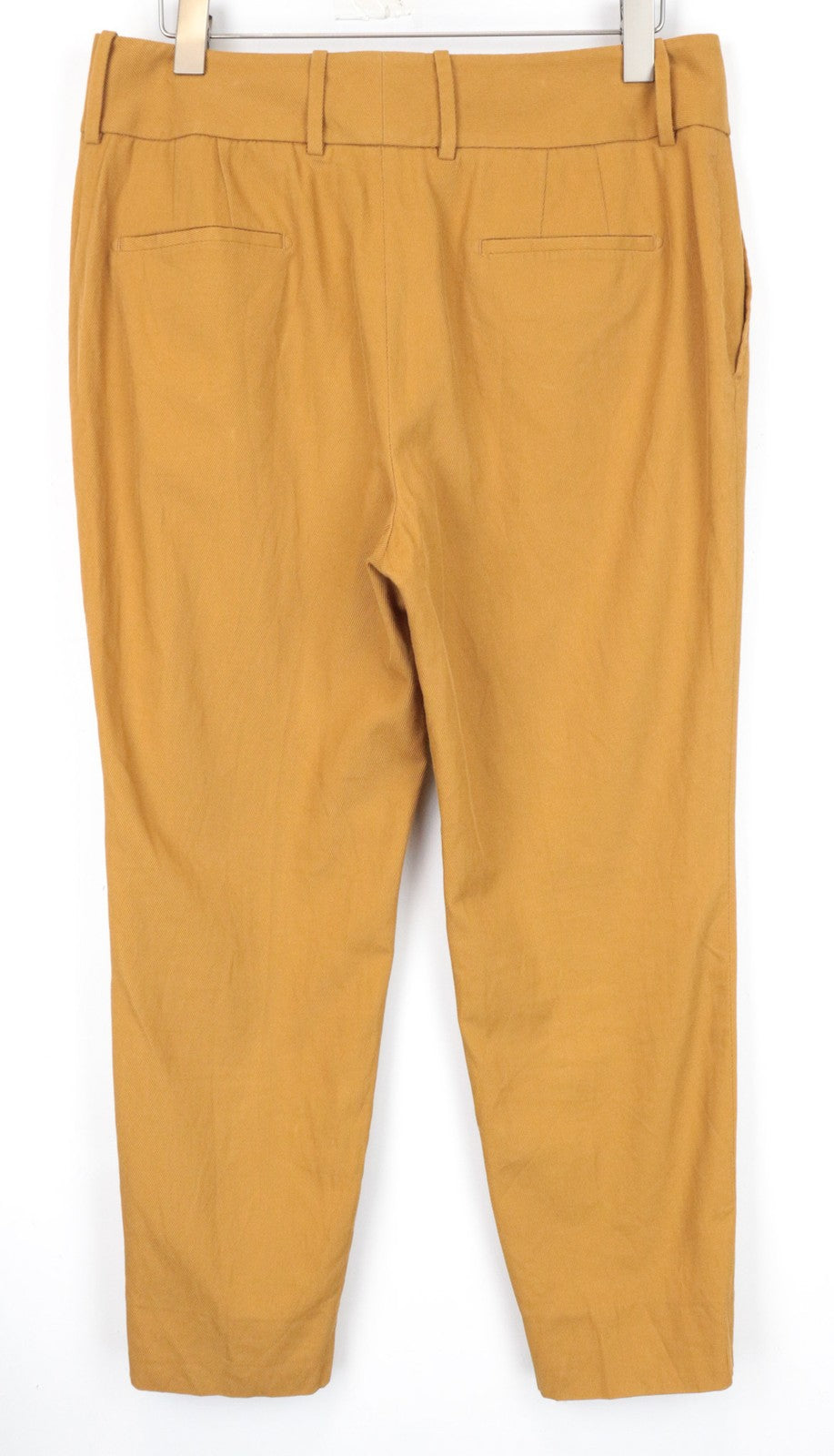 SUISTUDIO Lane moteriškos kelnės UK16R rudos dryžuoto audinio, plonos, ilgos, medvilninės, plokščio priekio. 