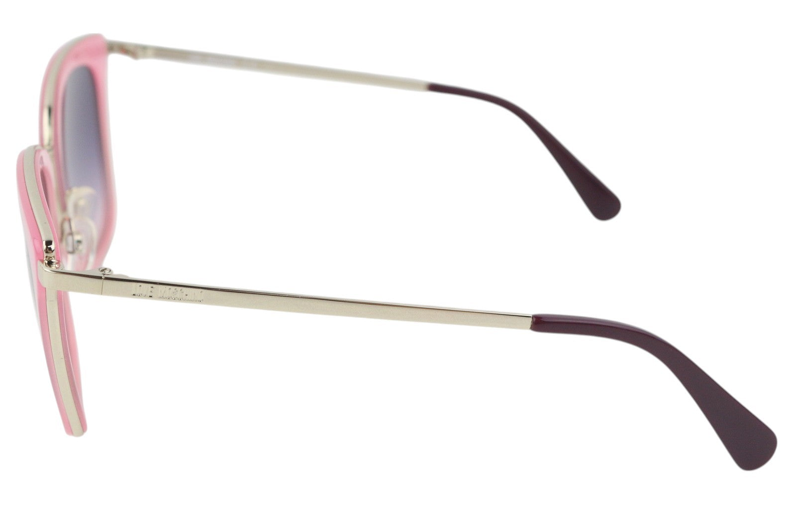 „LOVE MOSCHINO MOL007/S“ moteriški akiniai nuo saulės su aukso atspalviu, rožinio rėmelio kvadratiniu rėmeliu, rekomenduojama kaina – 165 € 