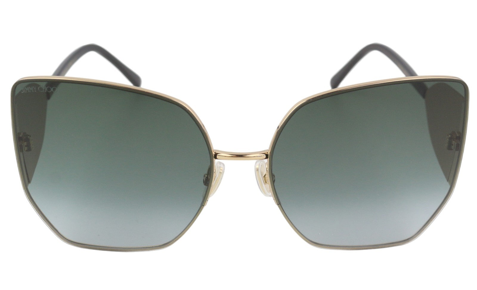 JIMMY CHOO River/S moteriški akiniai nuo saulės su aukso spalvos rėmeliu, tonuotu drugelio formos logotipu, rekomenduojama kaina – 385 € 