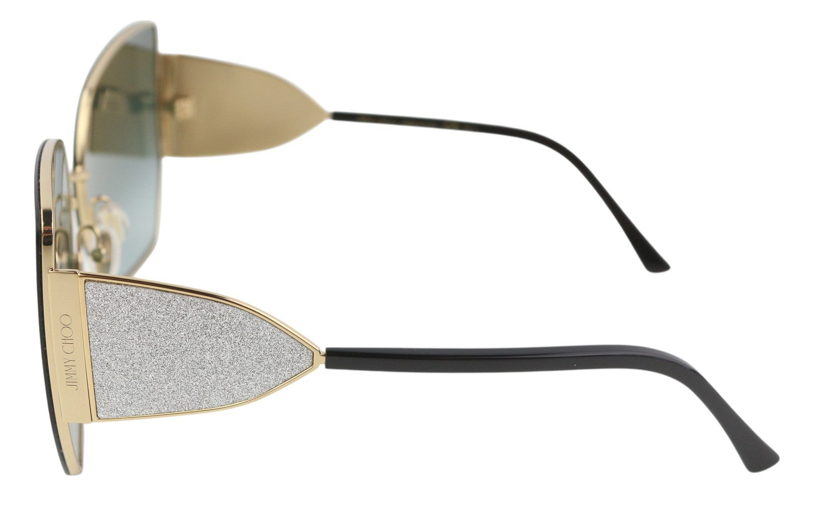JIMMY CHOO River/S moteriški akiniai nuo saulės su aukso spalvos rėmeliu, tonuotu drugelio formos logotipu, rekomenduojama kaina – 385 € 