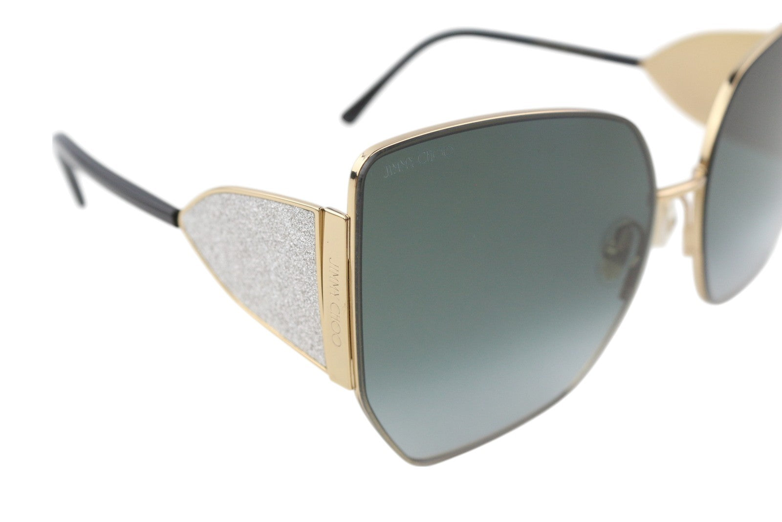 JIMMY CHOO River/S moteriški akiniai nuo saulės su aukso spalvos rėmeliu, tonuotu drugelio formos logotipu, rekomenduojama kaina – 385 € 