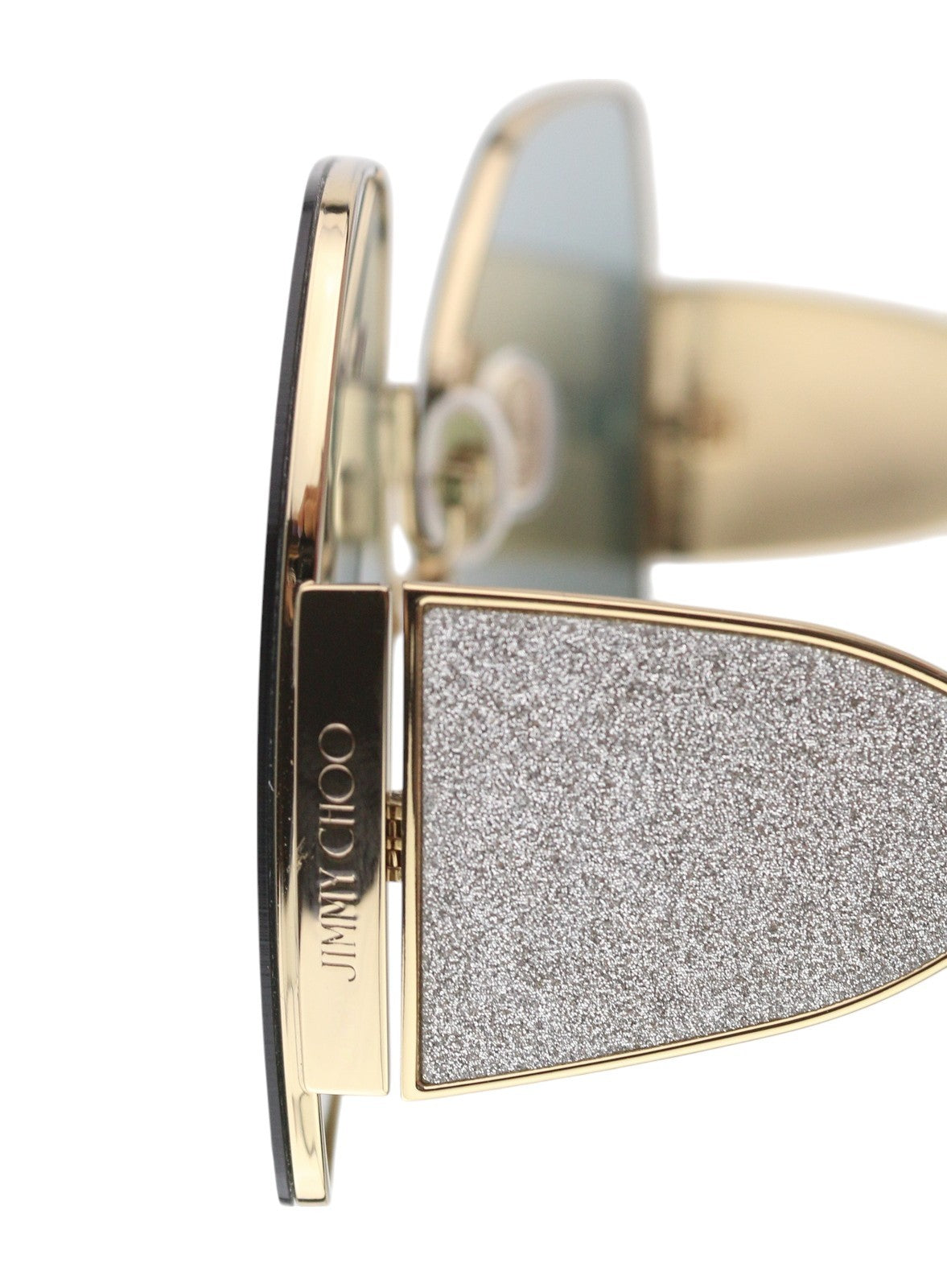 JIMMY CHOO River/S moteriški akiniai nuo saulės su aukso spalvos rėmeliu, tonuotu drugelio formos logotipu, rekomenduojama kaina – 385 € 