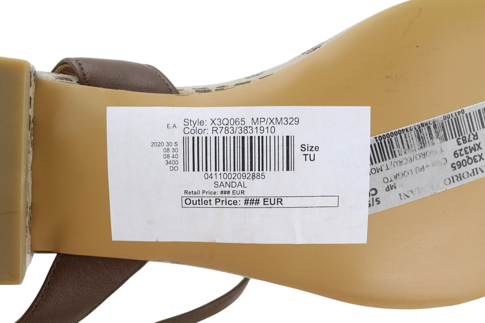 EMPORIO ARMANI X3Q065 moteriškos basutės, 37 dydžio, rudos odos, plokščiapadžiai bateliai su logotipu, RMK 212 € 