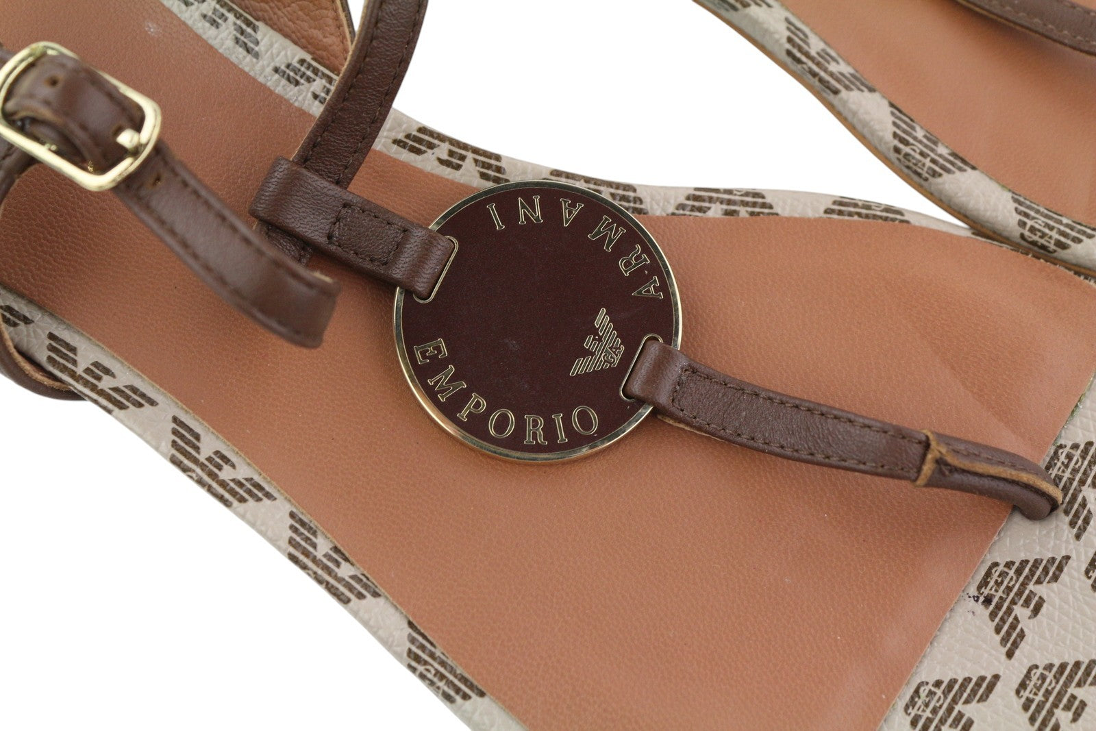 EMPORIO ARMANI X3Q065 moteriškos basutės, 37 dydžio, rudos odos, plokščiapadžiai bateliai su logotipu, RMK 212 € 