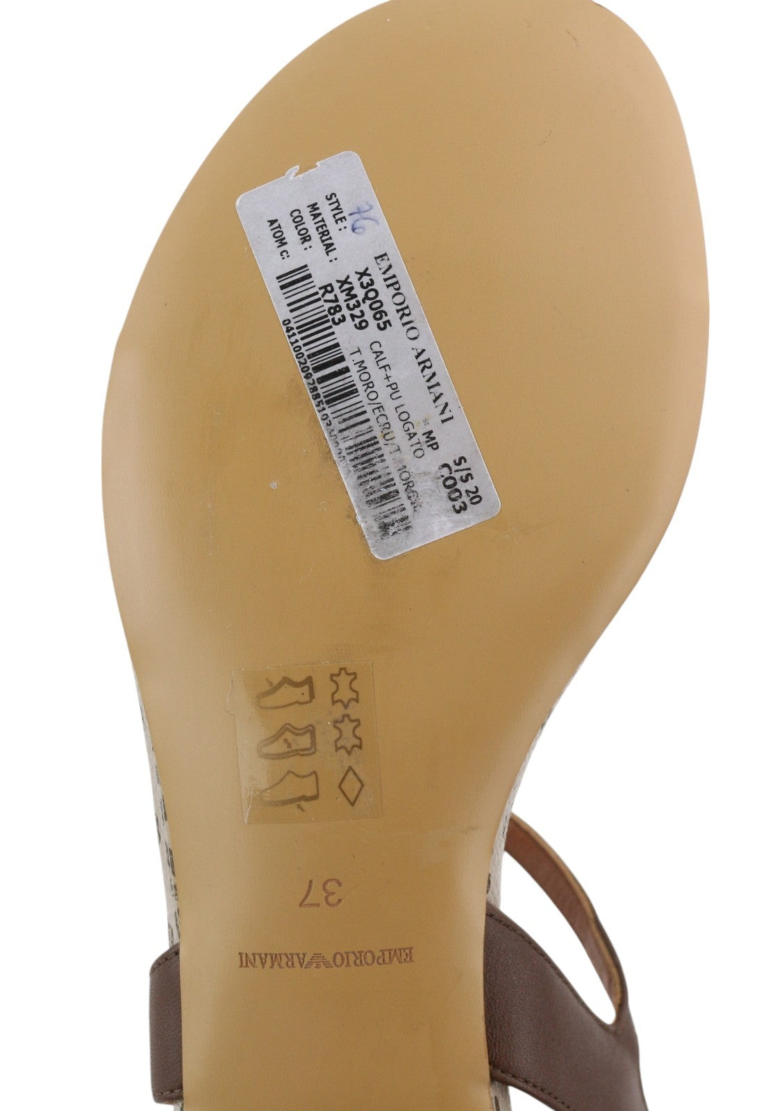 EMPORIO ARMANI X3Q065 moteriškos basutės, 37 dydžio, rudos odos, plokščiapadžiai bateliai su logotipu, RMK 212 € 