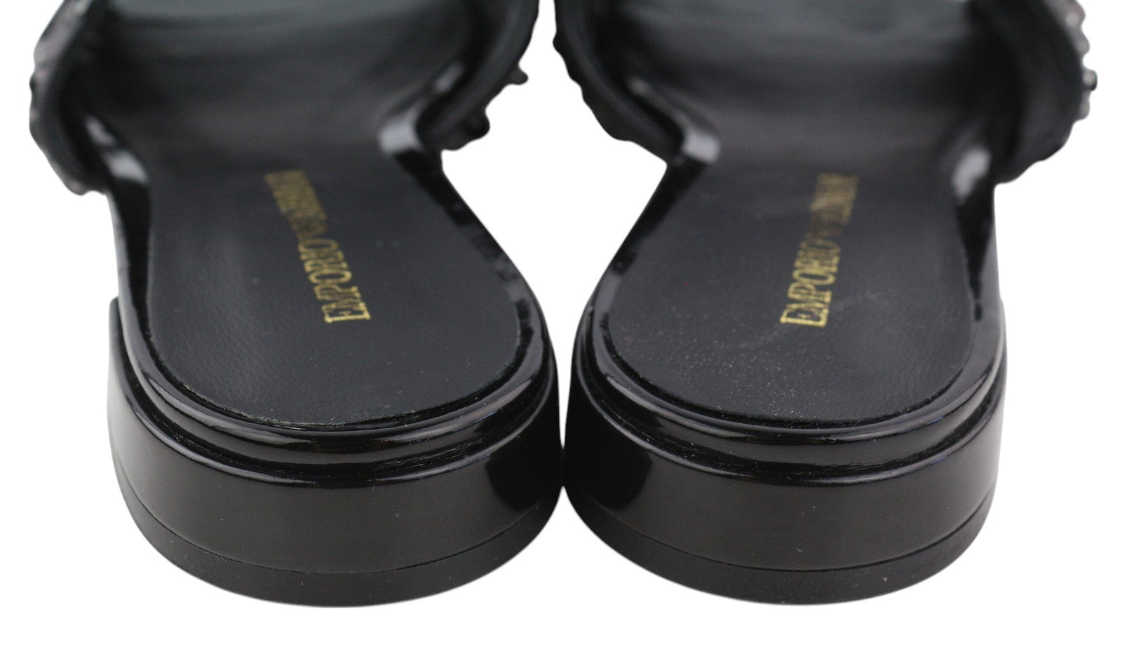 EMPORIO ARMANI X3P699 moteriški bateliai be kulno, 37 dydžio, juodi, blizgantys, blizgučiais puošti, atvira nosele. RMK 262 €. 