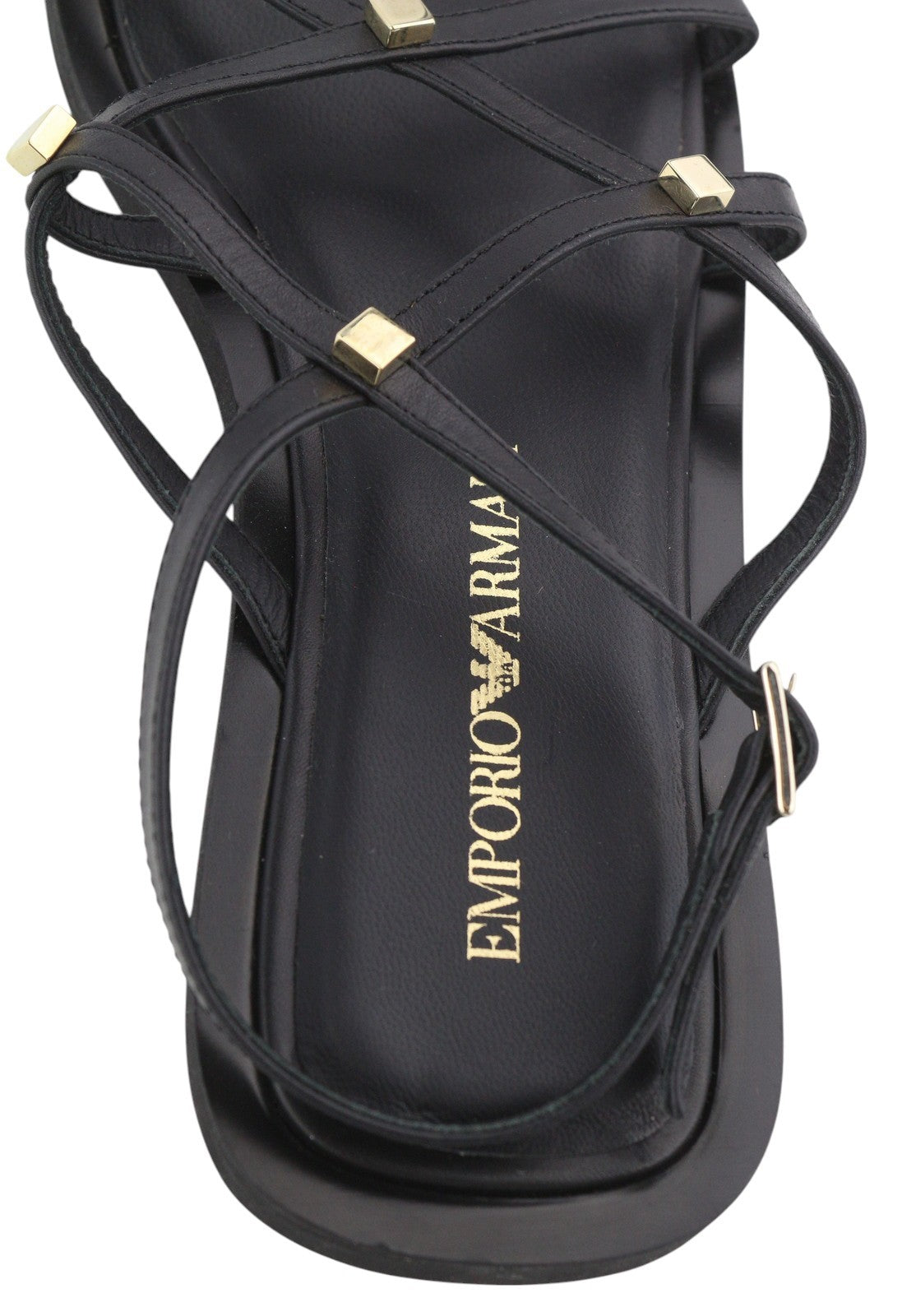 EMPORIO ARMANI X3P718 moteriškos basutės, 37 dydžio, juodos, odinės, be petnešėlių, laisvalaikio stiliaus. 