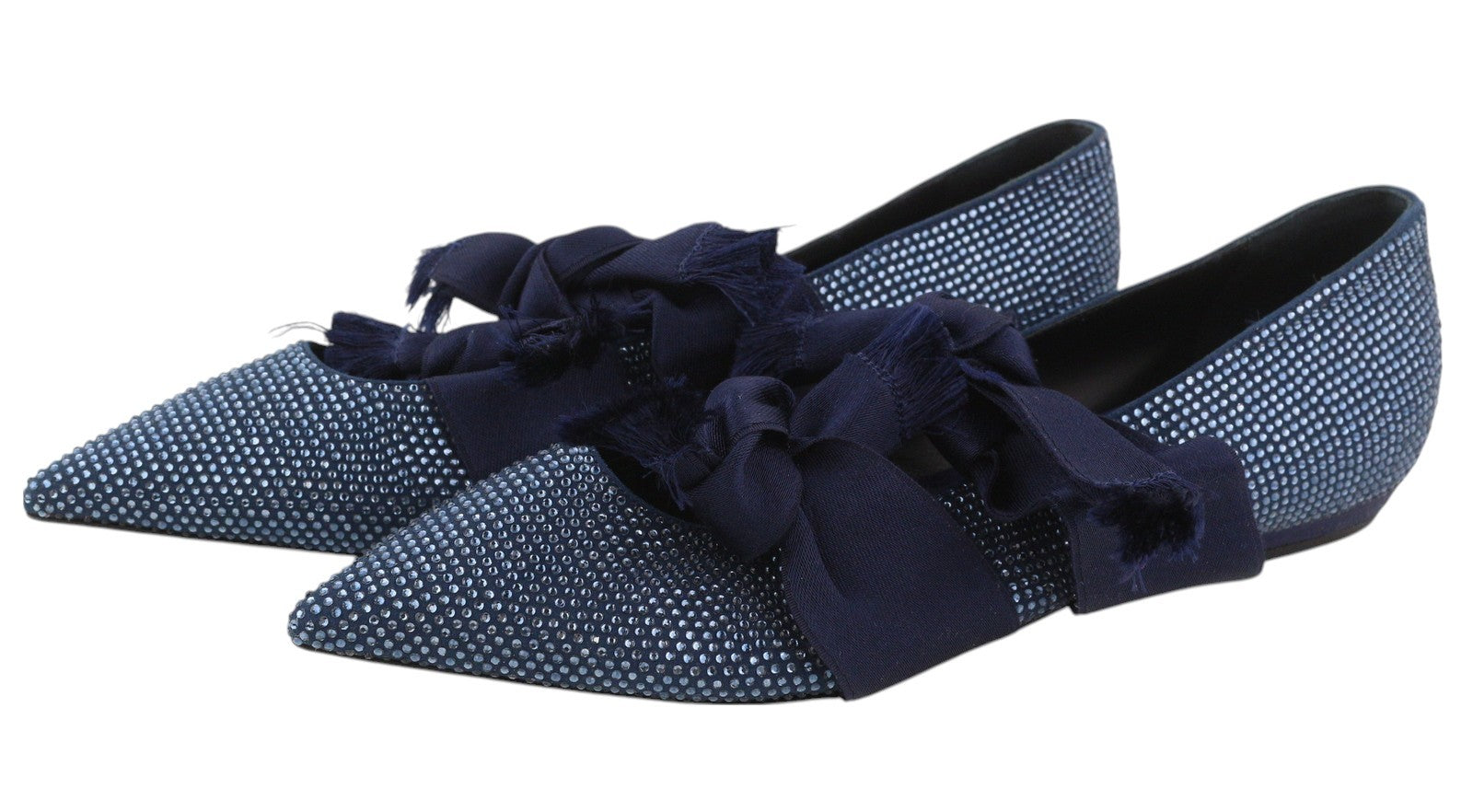 EMPORIO ARMANI moteriški bateliai su cirkoniais, 37 dydžio, mėlyna spalva, smailiomis nosimis, balerinos dirželiais. 